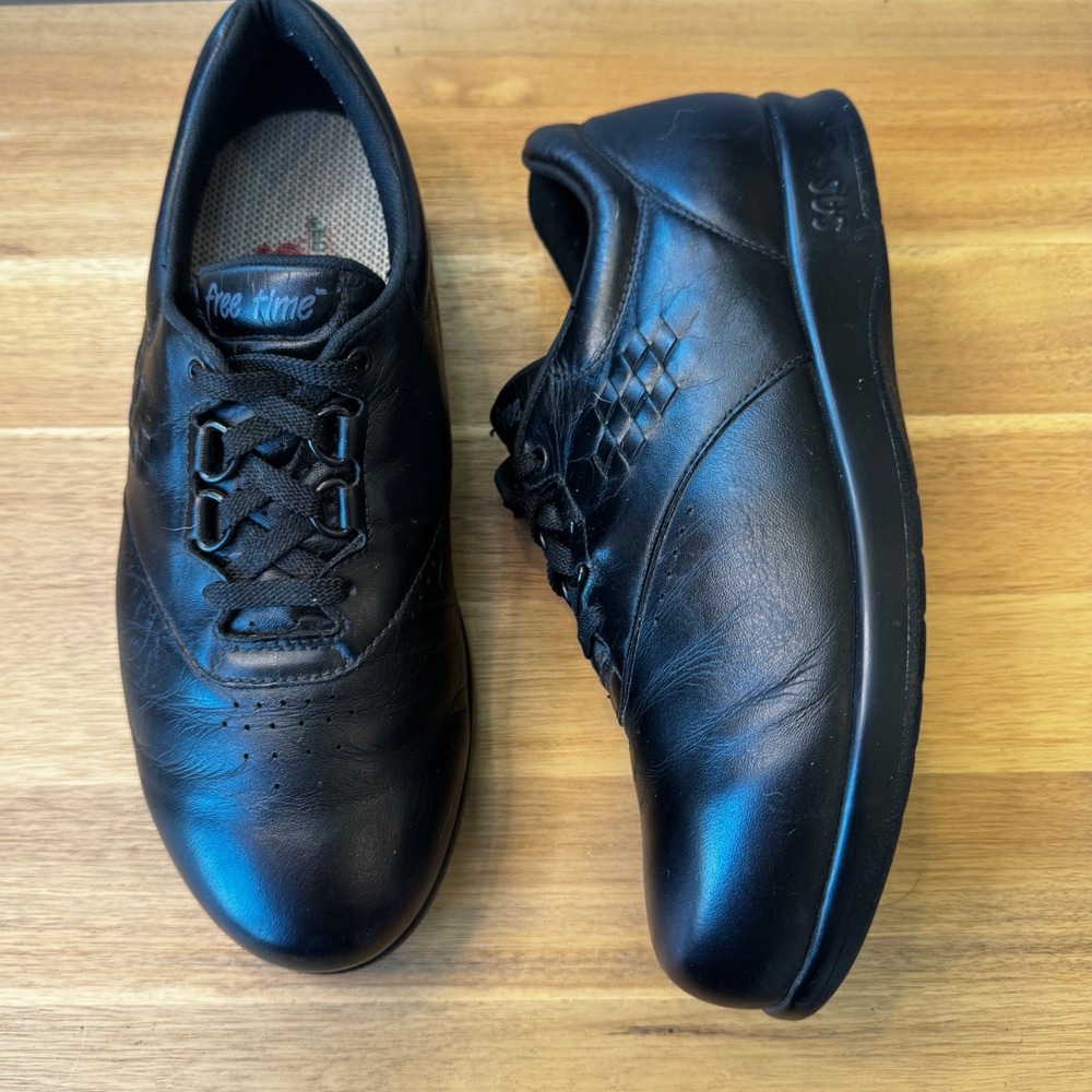 SAS Freetime Women 8.5WWW Black Leather Lace Up Comfort Walking Shoe Made in USA